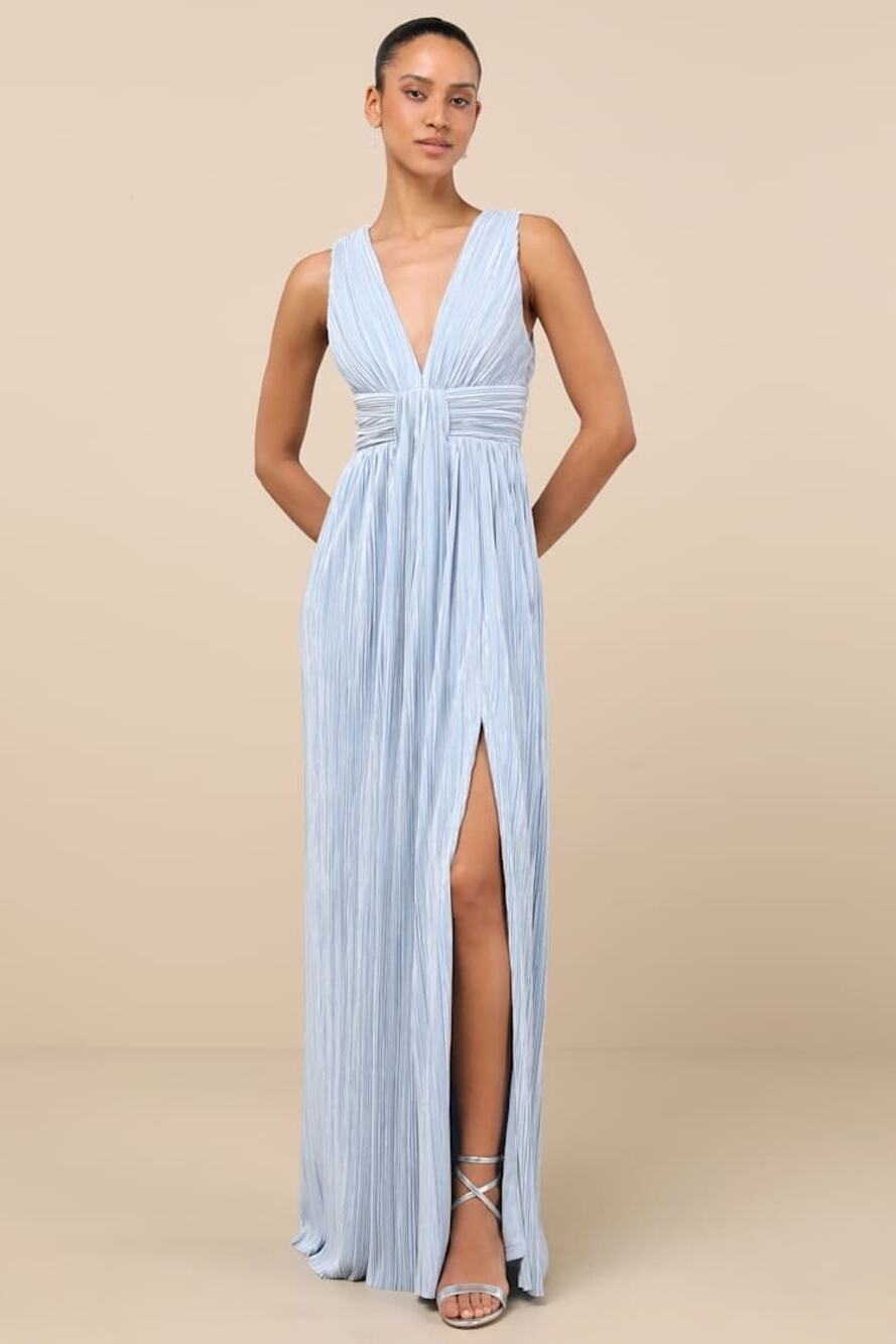 Lulus Melitta Light Blue Plisse Sash Maxi Dress with Slit sz XL